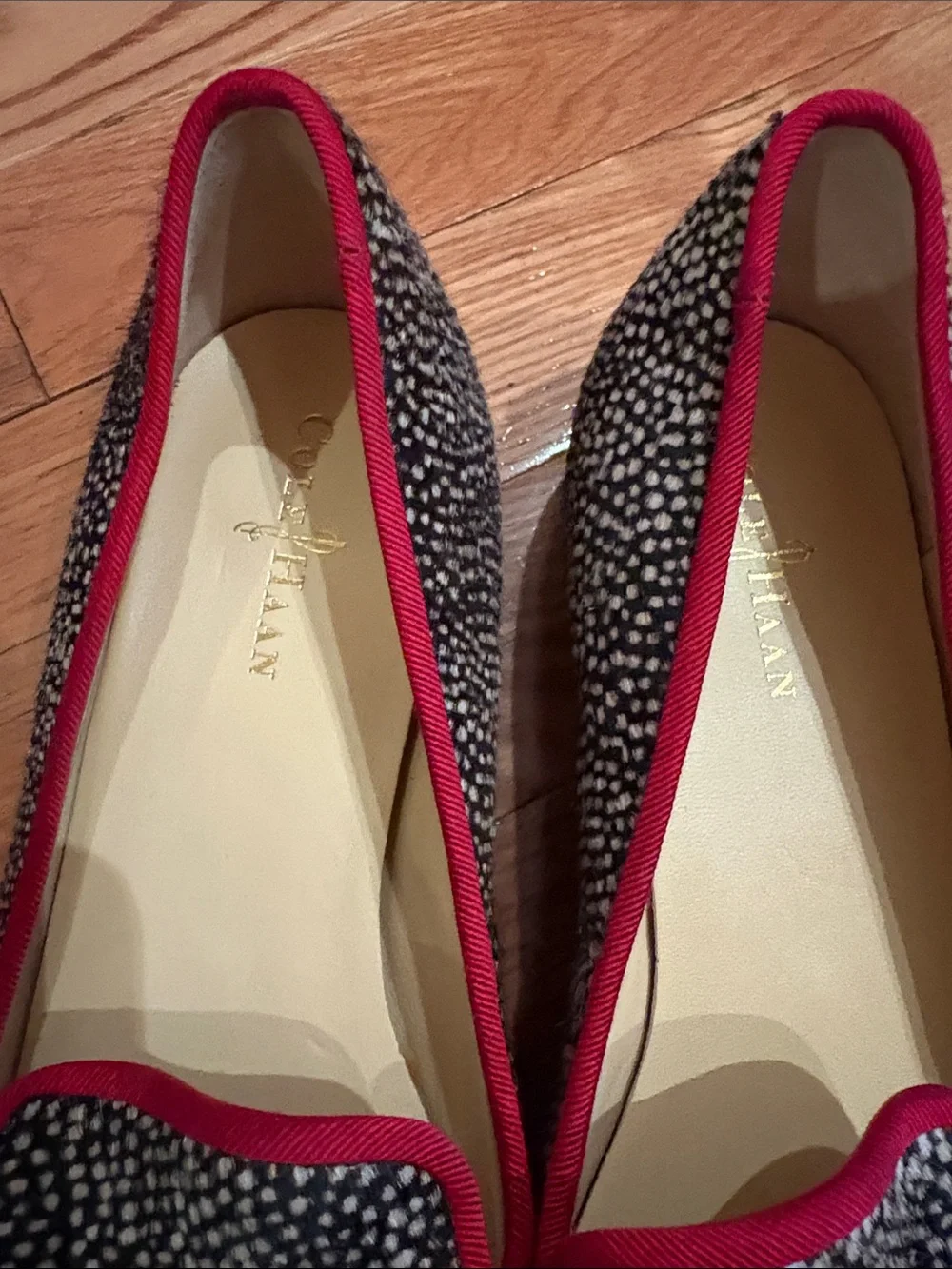 Cole Haan Printed Pony Hair Loafers with Red Trim 5.5 EUC